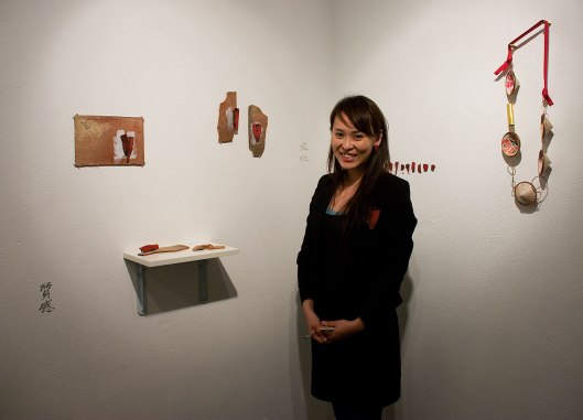 Han-Chieh (Joy) Chuang at the Bench 886 exhibition. Photo by Eleni Roumpou
